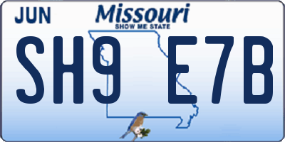 MO license plate SH9E7B