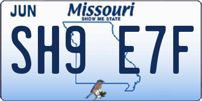 MO license plate SH9E7F