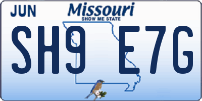 MO license plate SH9E7G