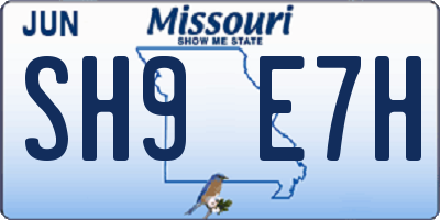 MO license plate SH9E7H