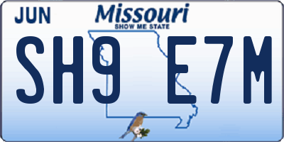 MO license plate SH9E7M