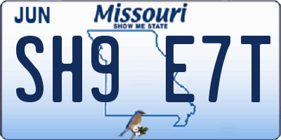 MO license plate SH9E7T