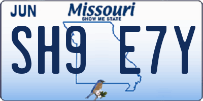 MO license plate SH9E7Y