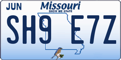 MO license plate SH9E7Z
