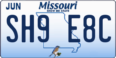 MO license plate SH9E8C