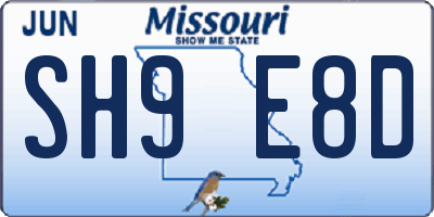 MO license plate SH9E8D