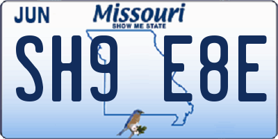 MO license plate SH9E8E