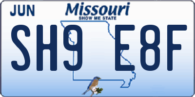 MO license plate SH9E8F