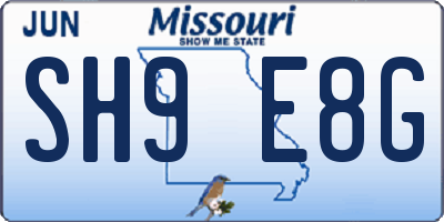 MO license plate SH9E8G