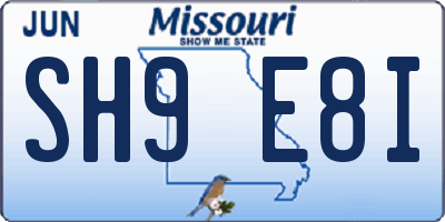 MO license plate SH9E8I