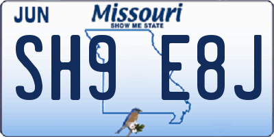 MO license plate SH9E8J