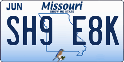 MO license plate SH9E8K