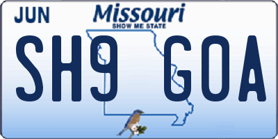 MO license plate SH9G0A