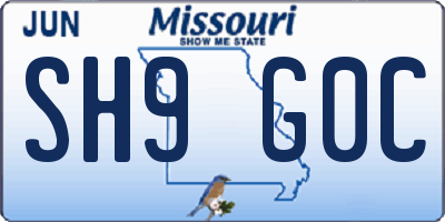 MO license plate SH9G0C