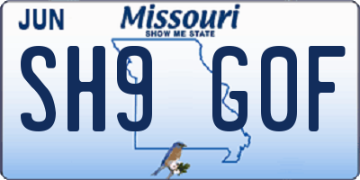 MO license plate SH9G0F