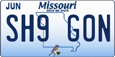 MO license plate SH9G0N