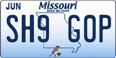 MO license plate SH9G0P