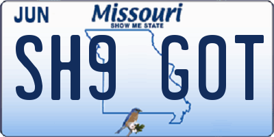 MO license plate SH9G0T