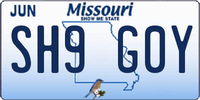 MO license plate SH9G0Y