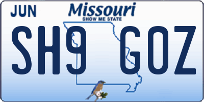 MO license plate SH9G0Z