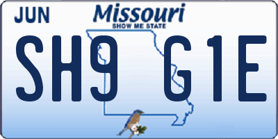 MO license plate SH9G1E