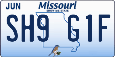 MO license plate SH9G1F