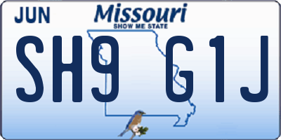 MO license plate SH9G1J