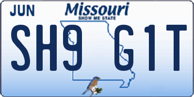 MO license plate SH9G1T