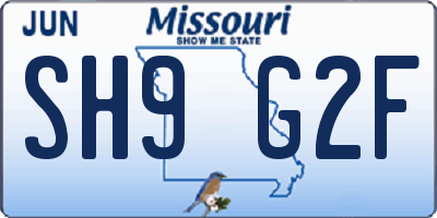 MO license plate SH9G2F