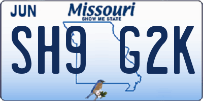 MO license plate SH9G2K