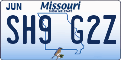 MO license plate SH9G2Z