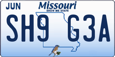 MO license plate SH9G3A