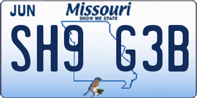 MO license plate SH9G3B