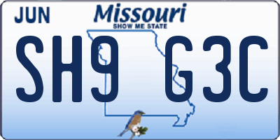 MO license plate SH9G3C