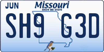 MO license plate SH9G3D