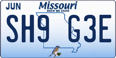 MO license plate SH9G3E