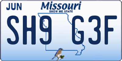 MO license plate SH9G3F