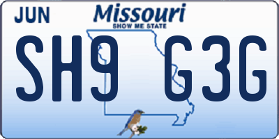MO license plate SH9G3G
