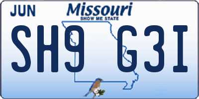 MO license plate SH9G3I