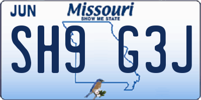 MO license plate SH9G3J