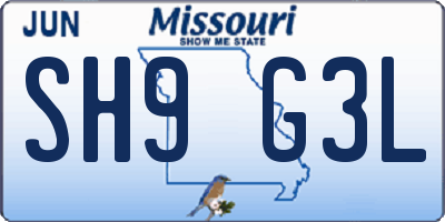 MO license plate SH9G3L