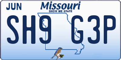 MO license plate SH9G3P