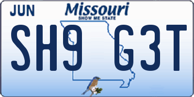 MO license plate SH9G3T