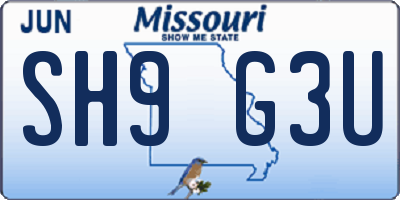 MO license plate SH9G3U