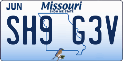 MO license plate SH9G3V