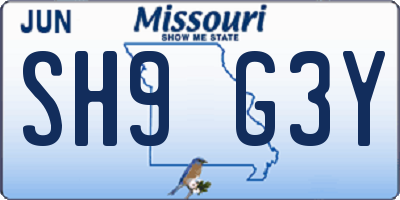 MO license plate SH9G3Y