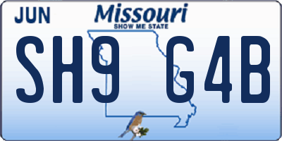 MO license plate SH9G4B