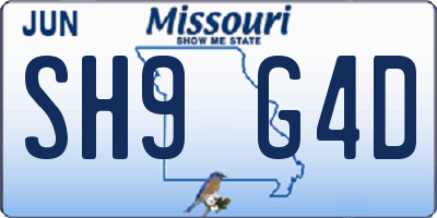 MO license plate SH9G4D