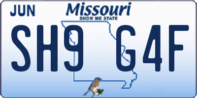 MO license plate SH9G4F