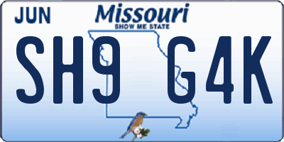 MO license plate SH9G4K